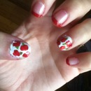 cute summer red French tip with roses (: