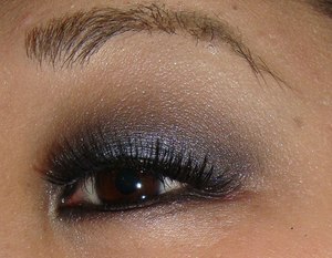 Love this dark look on my eyes.  It is a black/brown smokey eye with a hint of blue

It's not available on the list but on my lids I used:
 Mac: Fade and Mac: Cornflower on my lower lash line
