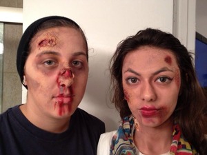 Halloween look for a couple friends of mine I used Liquid Latex, tissues and Ben Nye's Brusie Wheel & character shadow 