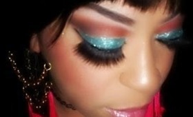 TUTORIAL: TURQUOISE GLITTER  EYE..FT..( GLAMA GIRL COSMETICS,ELF)