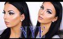 Blue Glitter & Nude Lips NYE Makeup | Chloe Viv