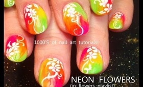 neon nail art with spring white daisies robin moses pink orange yellow nailart tutorial design 655