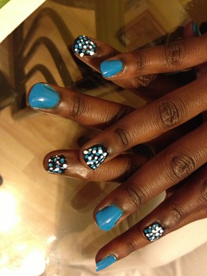 I Did My Friend Keirra Nails. Turquoise & Black With Turquoise & White Polka Dots