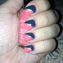 coral and grey nails w/silver stripe 