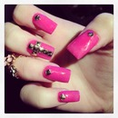Hot Pink Studded Nails