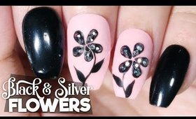 Black & Silver Flowers Nail Art Tutorial // How to Nail Art at Home