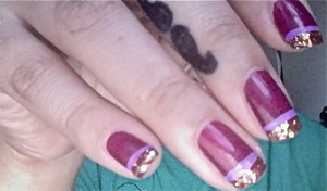 African violet, light purple stripe and fire work glitter nail polish. 