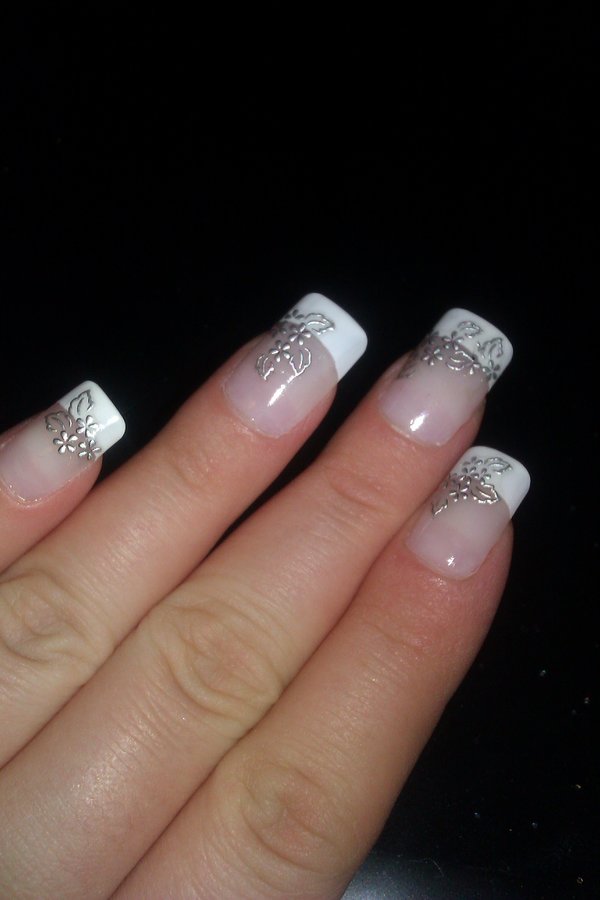 French manicure with silver print | Vergil N.'s Photo | Beautylish