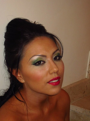 lime green smoked out eye with red lippy and fish bone plait 