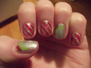 My friend Sadie's Christmas nails. Candy Canes and Mistletoe.