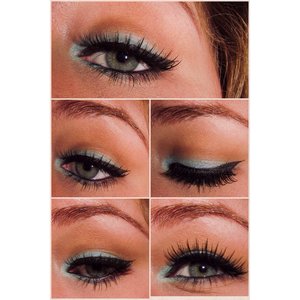 Pretty aqua summer eye look with wispy lashes 😊 light wash of brown and orange in the crease along with a teal around the eye. Would look great with pinky peach lip and maybe some glitter on the inner corners around the tear duct 🙊