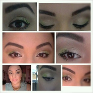 inner corner light gold, green on the outer corner from Costal palette and soft brown on my crease line 