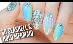 3D Seashell & Holo Mermaid Nails!