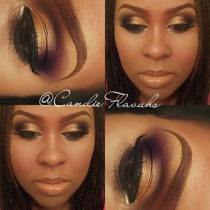 Classic Smokey Eye amped up with gold shimmer on the lid paired with a nude lip. 