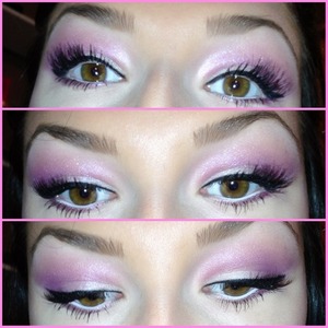 Pink & purple eye shadow with individual lashes. 