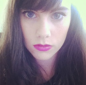 My Spring look 
Black eyeliner with bright pink lipstick, natural foundation with a touch of light pink blusher. 
