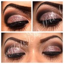 Pink glitter with brown cut crease