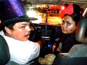 me and my love in the car headed out to waikiki for halloween 