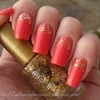 Coral nails with gold sparkles