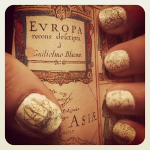 Old Map nail art done by yours truly. Simple, fast and gorgeous! Write me if you want a tutorial. :)