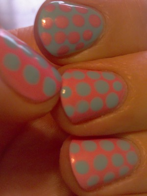NK (Nicka K) nail polish in Pastel Pink and Pastel Blue. Tried Seche Vite for the first time.  It really is quick dry.