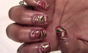 41 How To | Water Marble Nail Art (Red, Green, & Gold Holiday)