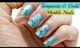 Easy Turquoise and Gold Marble Nail Art Design!