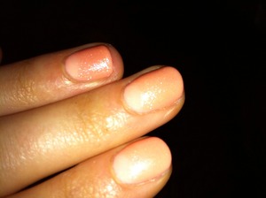 Great spring nails with a simple twist. Peach Shellac with a lighter half moon. 