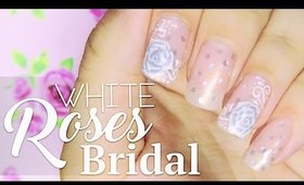 White Roses Bridal nail art