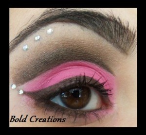 Created this look using different shades of brown and pink. Also added some rhinestones to make it really stand out