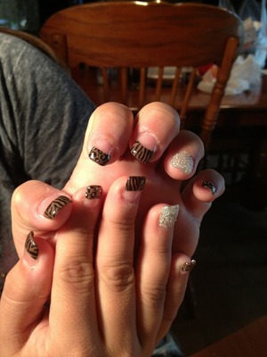 brown and black leopard/zebra nails