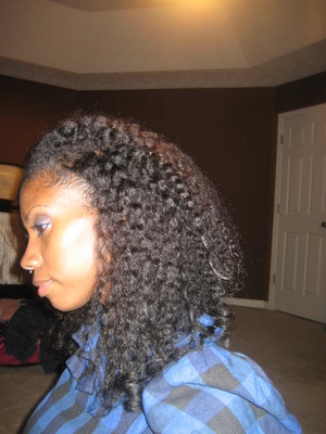 Style was achieved using half flat-twists, half braid-out.