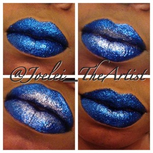 Blue and silver glitter lip