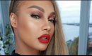 NEUTRAL EYES BOLD RED LIPS HOLIDAY GLAM | SONJDRADELUXE