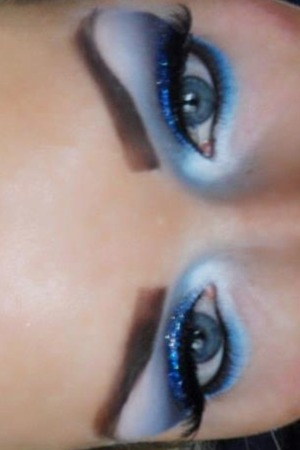 Blue glitter eye, on myself