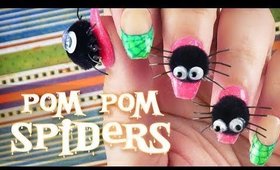 Pom Pom Spiders nail art | Halloween 2017