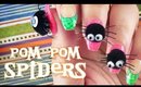 Pom Pom Spiders nail art | Halloween 2017