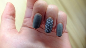 Grey matte nail polish (Icing by Claire's in "Gargoyle") with pale purple (Revlon's Scented Nail Polish in "Gum Drop"