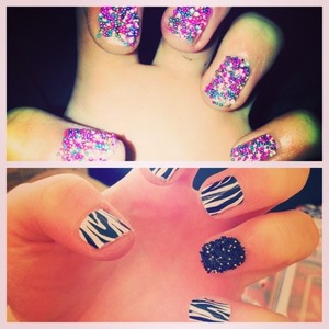 Zebra print nail art and caviar nails :) 