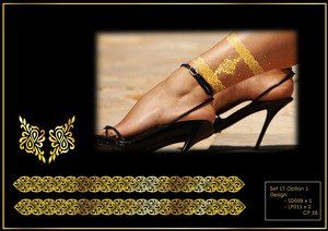We are creators of wonderful designs which are then converted in to 24K Certified Gold Henna (Temporary Body Art). You may self apply them as it is very easy to do so or get help from one of our nominated beauty spas to create an Artistic Collage by use of multiple designs. 

Be it a special occasion like wedding or an engagement or just a fun night out with friends; our 24K Gold Body Art is sure to Enhance Your Beauty.