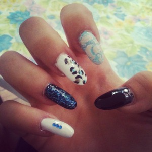 sparkls,tiger print,black blue and white