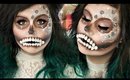Bejeweled Crystal Antiqued Skull Halloween Makeup Tutorial