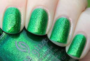 Running In Circles is a gorgeous emerald green shimmer. It's part of the Cirque du Soleil: Worlds Away Collection. This is 2 coats without top coat.

Full Blog Post:
http://packapunchpolish.blogspot.com/2012/11/china-glaze-running-in-circles.html