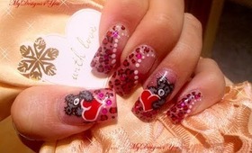 Cute Teddy Valentine's Day Nail Art Design Tutorial, Leopard Print - ♥ MyDesigns4You ♥