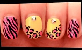Neon Leopard & Zebra nail art