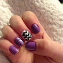 purple nails with chevron and glitter! 