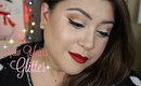 New Years Glitter Eyes Red Lips Makeup Look