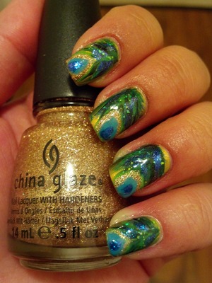 Peacock Nails inspired by http://www.youtube.com/watch?v=m5-GKsrntwo