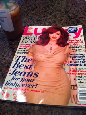 A Venti 4 shot espresso skinny vanilla latte and the new lucky mag will help boost any bad day:))