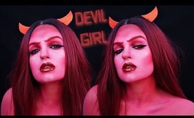 Devil Halloween Makeup (but she's pink af!)